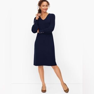 Talbots V-neck Soft Merino 100% Wool Sweater Dress in navy blue large